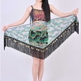 thumbnail image 5 of Xfvqtps Woman Sequin Dance Skirt Tassel Triangular Belt Belly Dancing Waist Towel Waist Chain Hip Towel Performance Skirt Green, 5 of 7