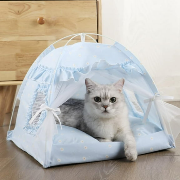 Casa carpa para mascotas Selena con encaje y malla transpirable azul grande
