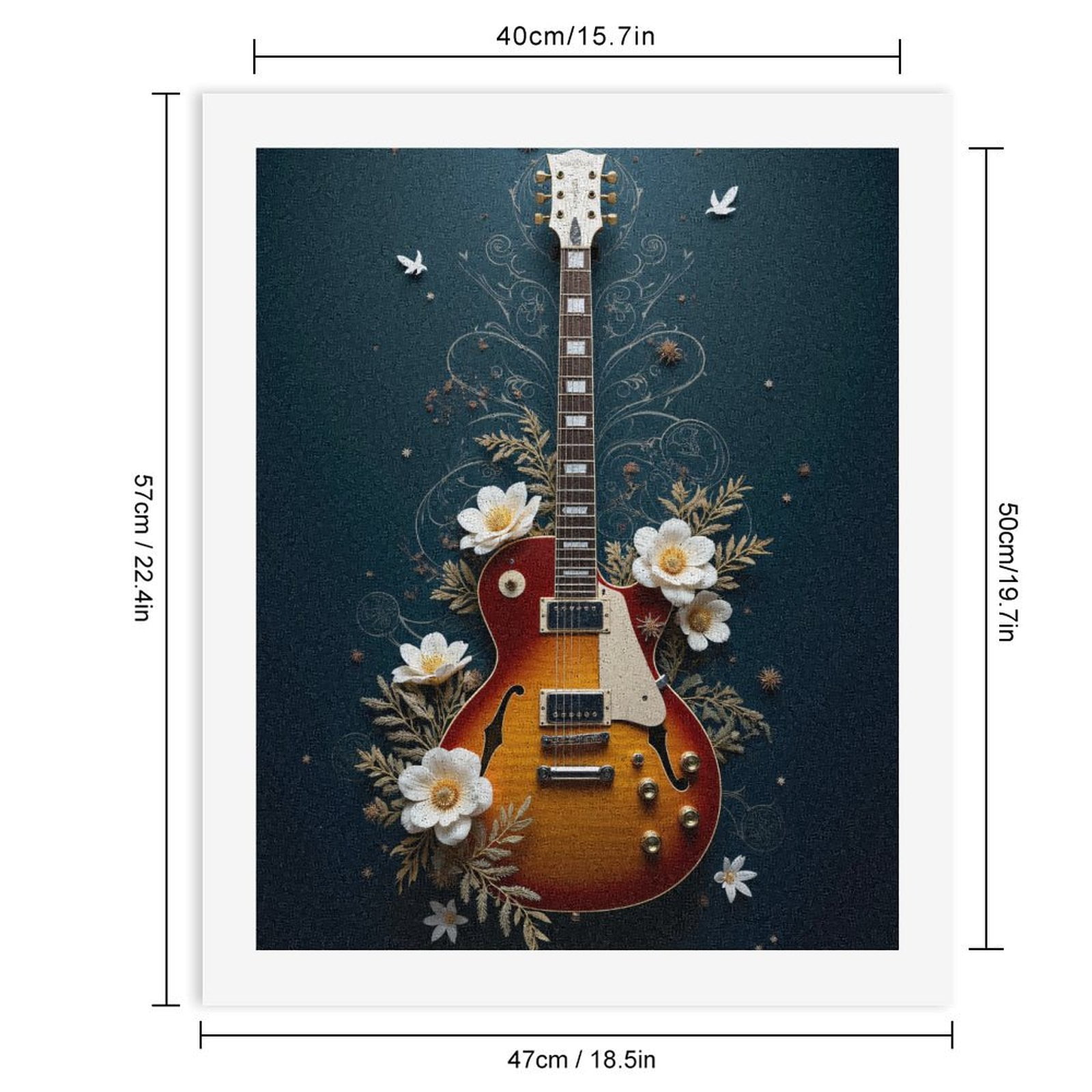 Paint By Numbers Kit for Adults Beginner - Guitar Floral Design Art Deco DIY Canvas Painting Kits for Adults, Frameless Paint By Number for Adults for Home Wall Decor 16x20 Inch