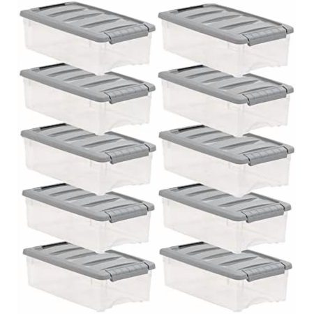 Plastic Storage Containers with Secure Latching Lids Stackable Organization Bins Clear/Grey 5 Quart Set of 10
