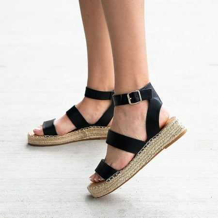 

〖Yilirongyumm〗 Black 41 Sandals Women Heel Summer Spring Print Platform Buckle Espadrille Fashion Sandals Leopard Wedge Platform And Women s Sandals