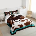 thumbnail image 4 of Homewish Rustic Western Cowboy Queen Comforter Set,Farmhouse Horse Cowhide Bedding Sets,Brown Cyan Bedding Comforter Set For Boys Kids,Breathable Home Decor Reversible,3pcs, 4 of 9