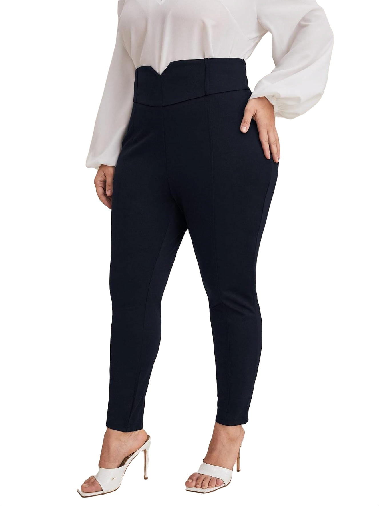 Elegant Solid Skinny Black Plus Size Pants (Women's) 