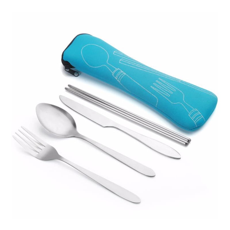 Fork Spoon Stainless Steel Chopstick Cutlery Travel Outdoor Portable & Bag Set 