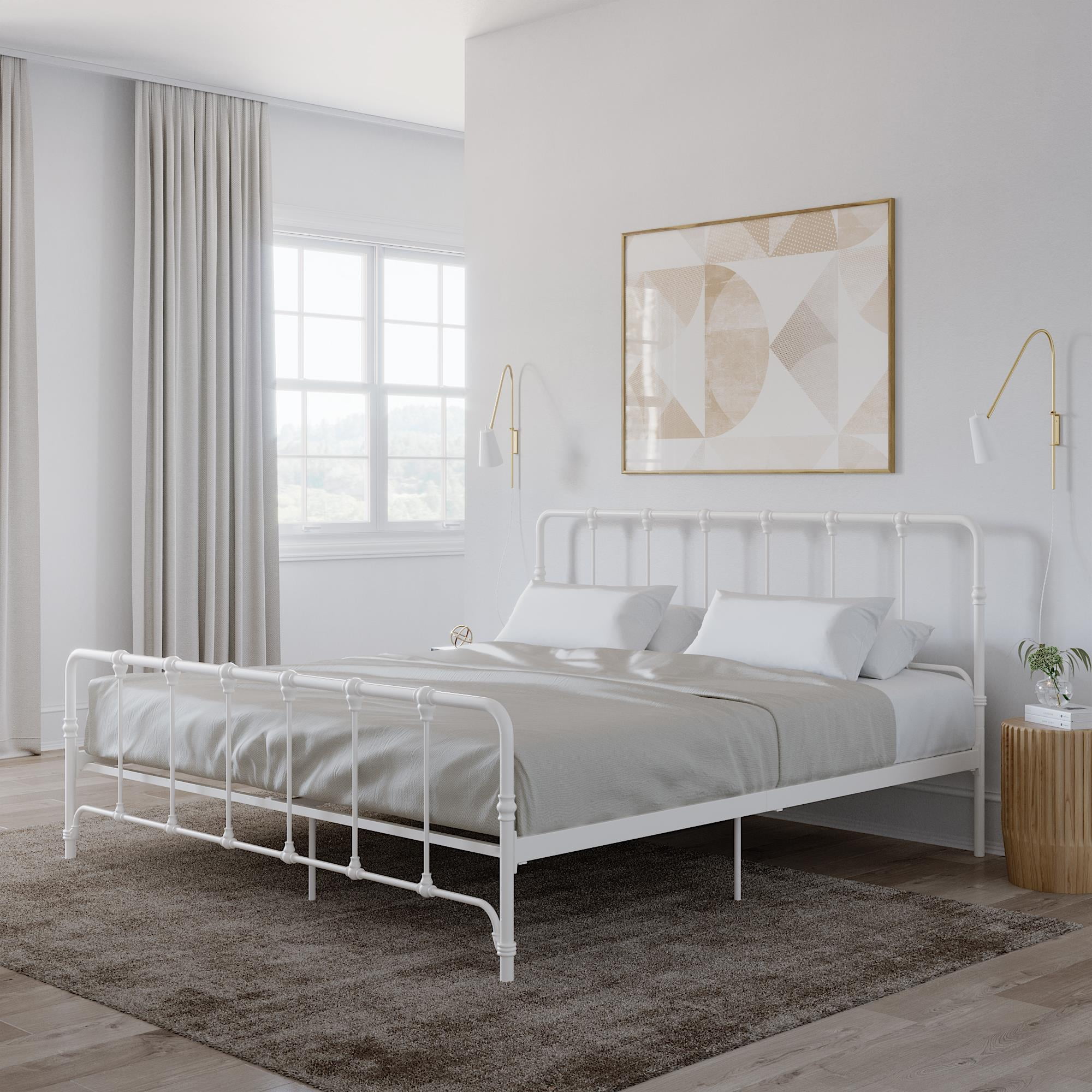 Mainstays Farmhouse Metal Bed King, White King Size Bed Frame