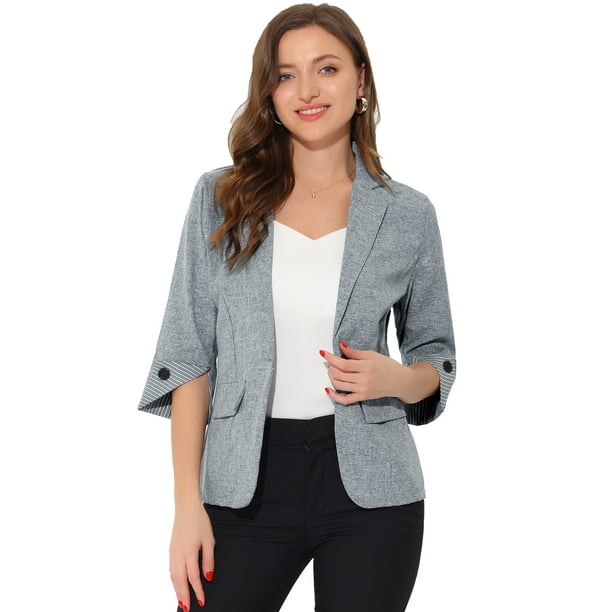 Blazer de trabajo de manga 3/4 con cuello de solapa con muescas para mujer  Gris XS