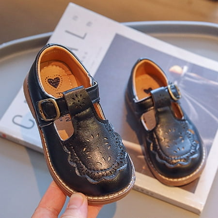 

WNG Fashion Autumn Toddler and Girls Casual Shoes Thick Sole Round Toe Buckle Dress Shoes