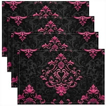 Pink Baroque Damask Place Mats Set of 4 for in Door Dinning, Hippie Flower Floral Table Place Mats for in Door Dining, Vintage Victorian Table Mats for Dining Table, Stylish Kitchen Decorative