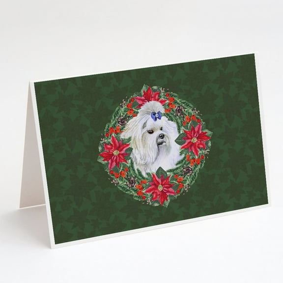 Maltese Poinsetta Wreath Greeting Cards and Envelopes Pack of 8