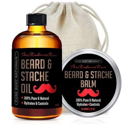 Men Care Natural - Pure Body Naturals Beard Care Kit for Men, Oil (2 oz.) & Balm (1.75 oz.) with Gift Bag