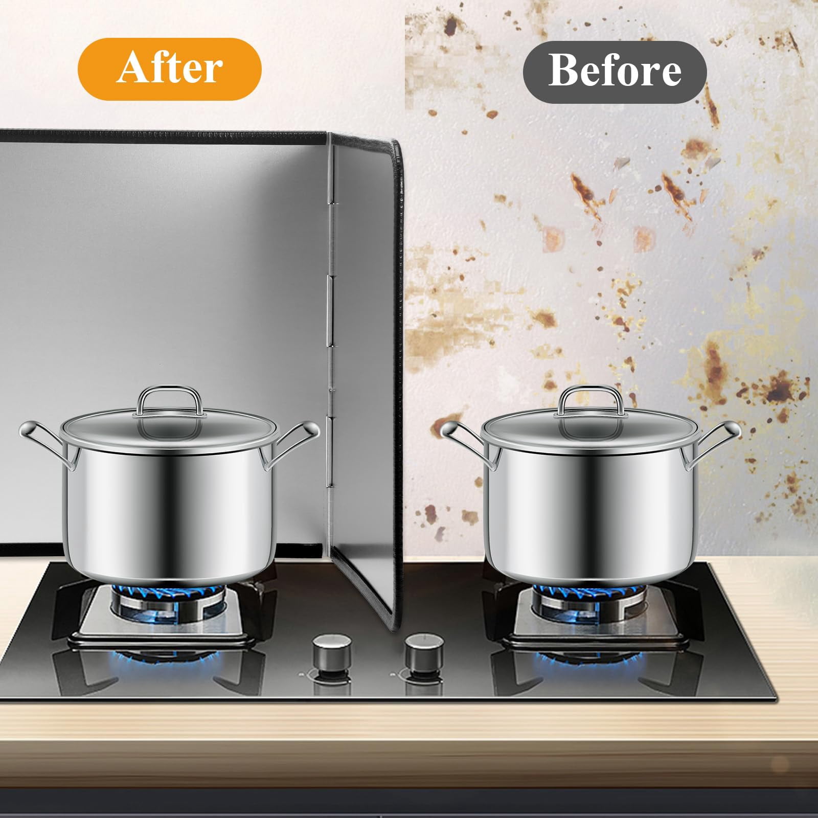 Foldable Stainless Steel Splatter Guard  Oil Splash Protection Backsplash For Frying Non-stick 3 Sided Stove Top Wall Easy To Clean And Store Pan