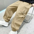 thumbnail image 6 of HAOTAGS Teen Boys Cargo Pants(5-15Y), Elastic-Waist Trousers with Pockets Casual Comfy Long Pants Khaki 7-8 Years, 6 of 7