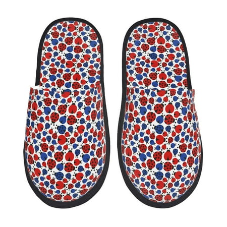 Balery Ladybugs Slient Indoor Furry Fleece Comfort House Shoes Soft Non-Slip Home Shoes Cotton slippers House Slippers-- Large