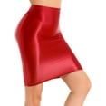 thumbnail image 3 of Zaldita Women's Shiny Oily Opaque Skirt Club Wear Sheer High Waisted Skirts Hip Skirt Shape Tight Burgundy L, 3 of 7