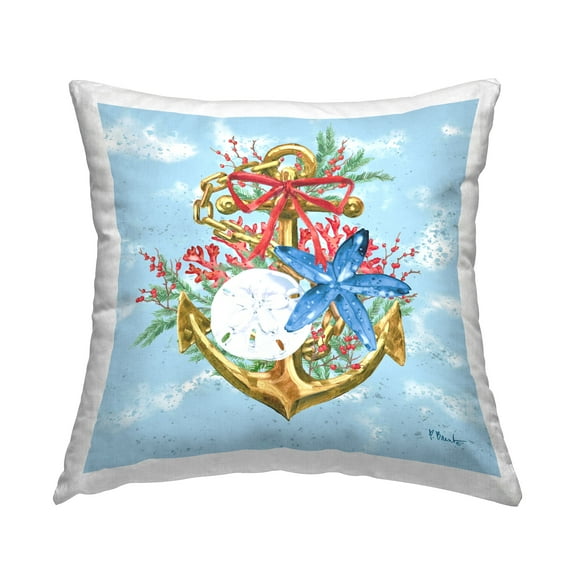 Stupell Industries Holiday Submerged Anchor 18" x 18" Holiday Abstract Polyester Throw Pillow, Zip Closure 1 Count