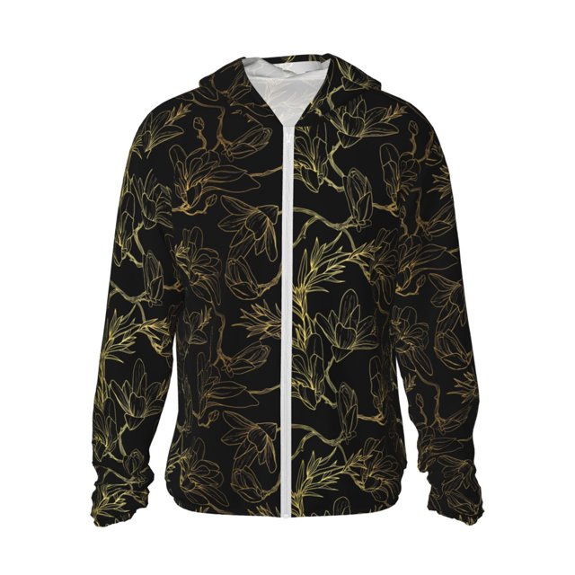Fotbe Gold Gloss Outline Floral Chaqueta con Protección Solar UPF 50+ para Hombre y Mujer, Camisa con Capucha y Bolsillos-Large