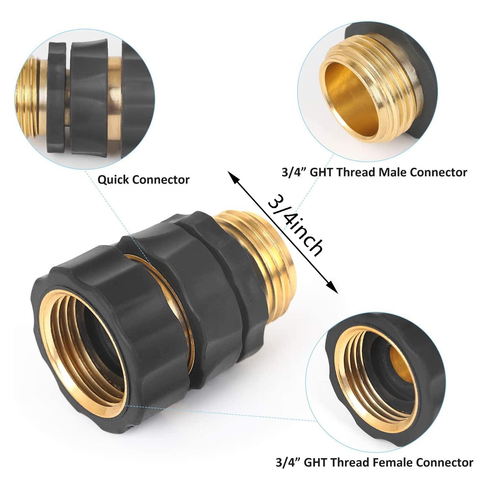 Garden Hose Quick Connect Fittings 3/4 Inch Aluminum Male And Female Connector Value Pack for Nozzles And Sprinklers
