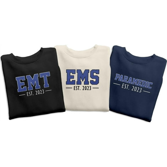 Personalized EMT EMS Paramedic Thin White Line Embroidered Sweatshirt, EMT Student, EMT Future, Medical Worker (Cotton, SS142), Small-5X-Large (DefaultTitle, S)