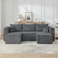 thumbnail image 3 of Modular Sofa, 3-Seat Sectional for Small Spaces, No Assembly Corduroy Couch, Reversible Chaise, Minimalist Living Room Furniture, Gray, 3 of 8