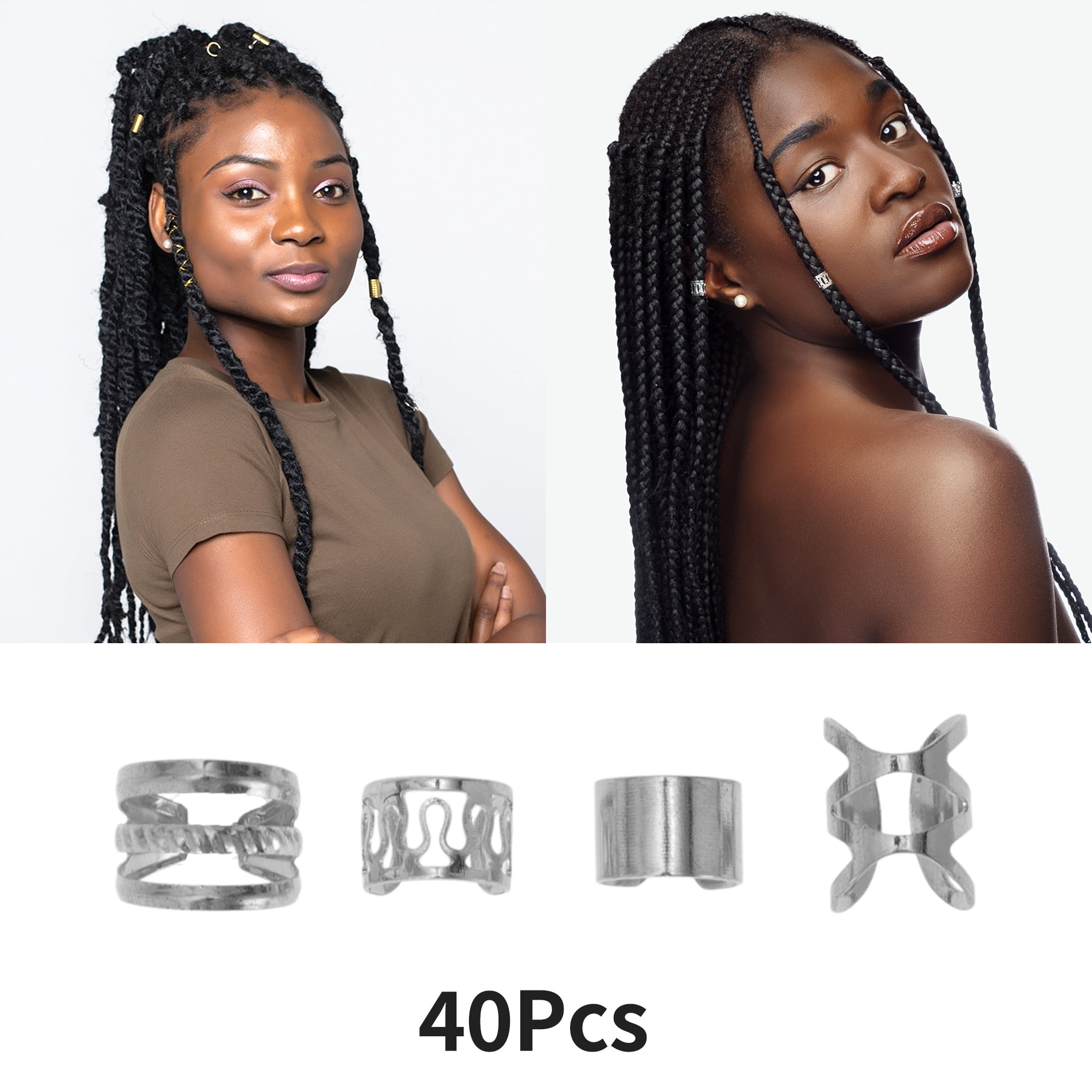 Unique Bargains Hollow 4 Styles Hair Cuffs Dreadlock 40 Pcs Silver Tone