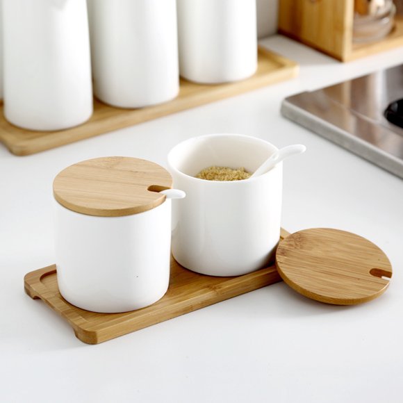 IFANLANDOR 1 Set Kitchen Salt Container for Ceramic Spice Pot in Household Use