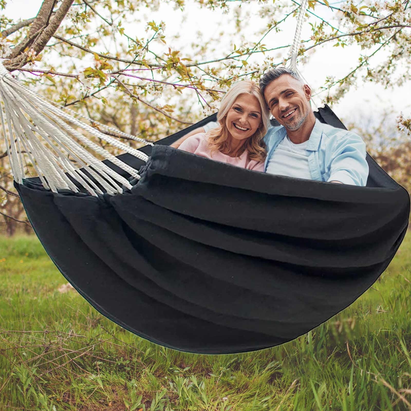 Kabnic Brazilian Double Hammock for 2 People, Extra Large 660lbs Capacity, Canvas Cotton Hammock for Camping, Patio, Porch, Garden, Backyard - Includes Travel Bag & Tree Straps