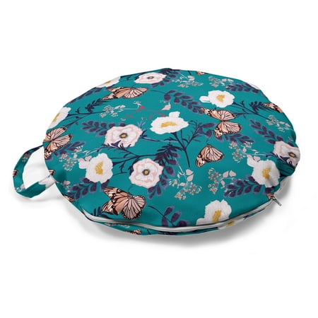 

Floral Round Floor Cushion with Handle Vibrant Selective Color Palette Floral Pattern Butterflies Petals Decorative Pillow for Living Room & Dorms 18 Round Multicolor by Ambesonne