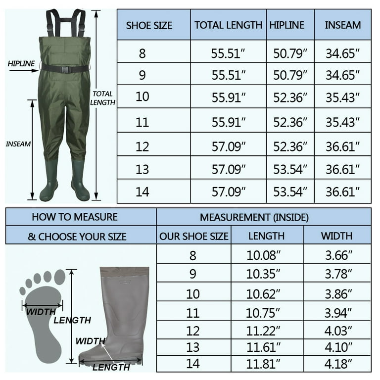 Lovote Waterproof Fishing Chest Waders Two-Ply Hunting Bootfoot Wader Men Women Non-Slip Boots Shoes Nylon PVC with Wading Belt Green US Size 12