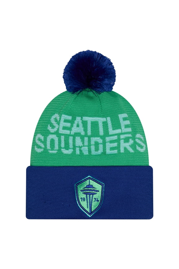 Men's New Era Green Seattle Sounders FC 2026 Jersey Hook Cuffed Pom Knit Hat