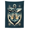thumbnail image 2 of Ambesonne Nautical Tablecloth Rectangular Table Cover, Anchor with Whales Compass, 60"x90", Petrol Blue Beige, 2 of 3
