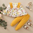 thumbnail image 4 of NZRVAWS Toddler Baby Girls Fall Winter Outfits 3 Years Girls Floral Print Top 4 Years Girls Pants 2PCS Fall Winter Clothes Set,Yellow, 4 of 8