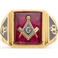 thumbnail image 4 of 14K Yellow Gold Men's Synthetic Ruby Masonic Ring (Size 10) Made In United States y1576m, 4 of 5