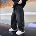 thumbnail image 4 of kpoplk Boys Baggy Jeans for Kids Teen Casual Straight Wide Leg Cargo Jeans Y2K Loose Elastic Waist Denim Pants Trousers with Pockets(Black,5-6 Y), 4 of 9