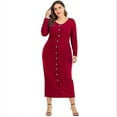 thumbnail image 1 of Vestido informal ajustado con escote en V y botones a presión para mujer, 1 of 6