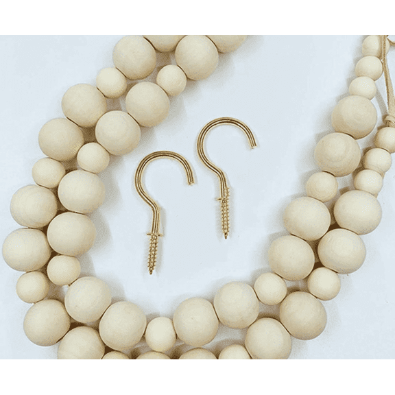 Rechmart Curtain Tiebacks Set Natural-Wood Bead Ties Brass Hooks Included Bedroom Decor with 2 Holdbacks