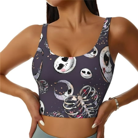 Sigee The Nightmare Before Christmas J for Womens  Sports Vest with Performance Stretch and Quick Dry Fabric  High Elasticity Running Bra Workout Crop Tank TopsMedium