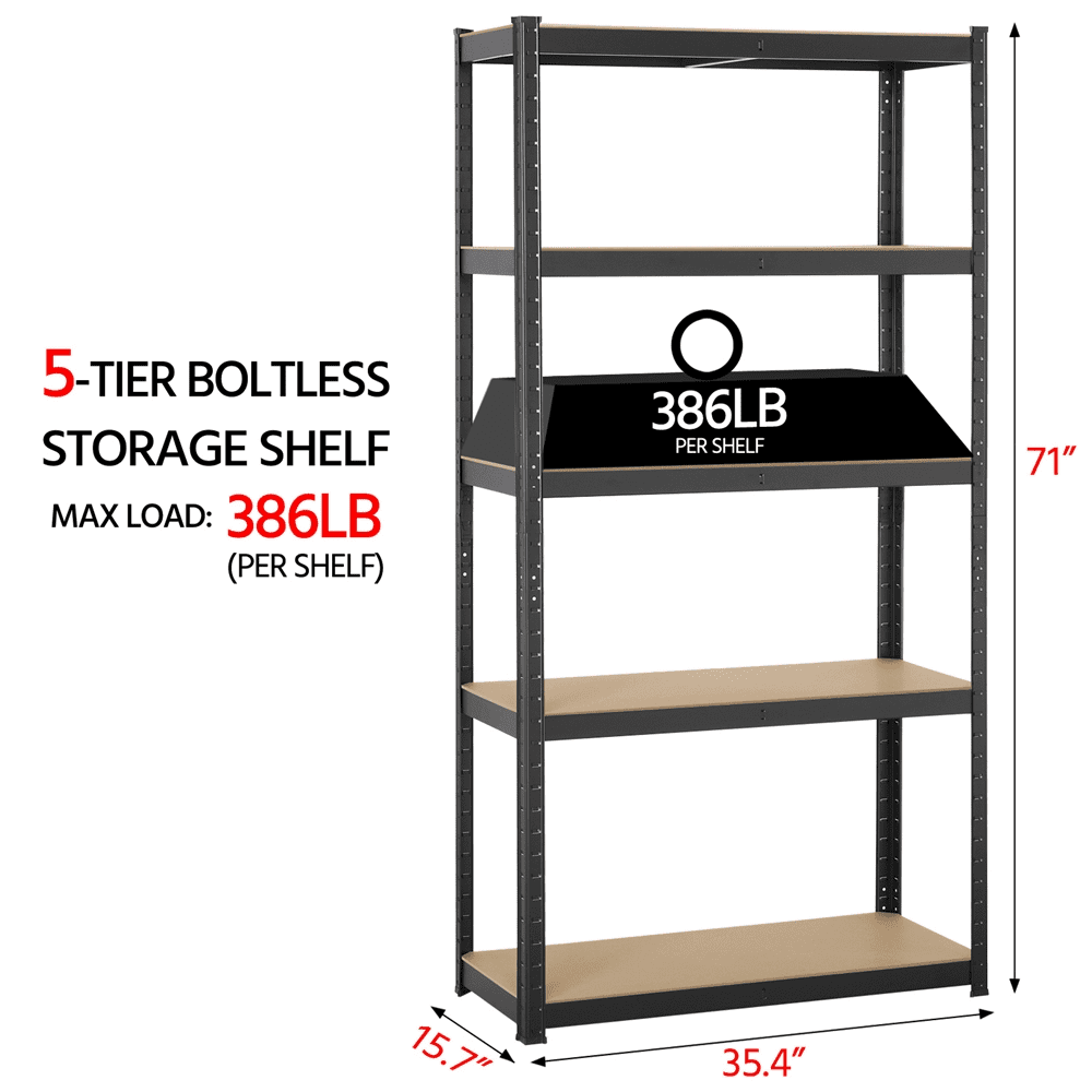 Fullfurnique 71″ Height Metal Storage Rack with Adjustable Shelves, Black