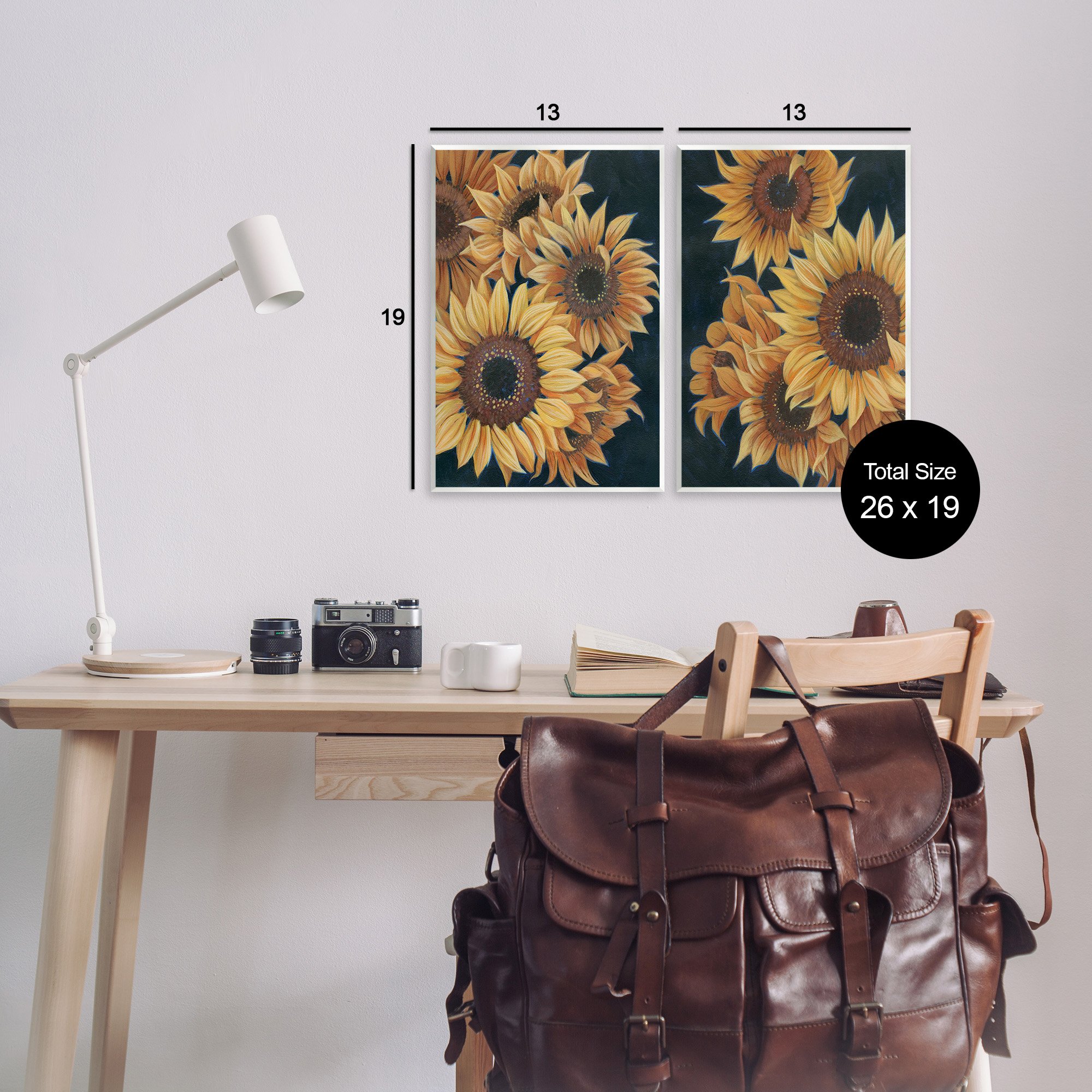 Stupell Industries Sunflowers on Black Botanical & Floral Painting Unframed Art Print Wall Art, 13 x 19, Set of 2