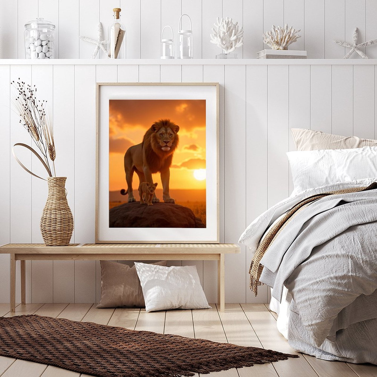 Diamond Art Kit for Adults, Lion Cubs Sunset Rock Scene Diamond Painting for Adults Beginners, DIY Diamond Art Painting Kits, 5D Diamond Painting Crafts for Home Decor 12x16 Frameless