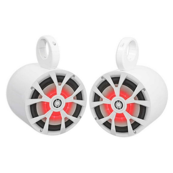 Pair Rockville 8" 900w Marine Boat White Wakeboard Tower Speakers w/LED's