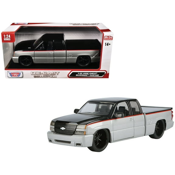 2006 Chevrolet Silverado Custom Truck Silver Metallic and Black with Red "Die-Cast Collection" 1/25 Diecast Model by Motormax