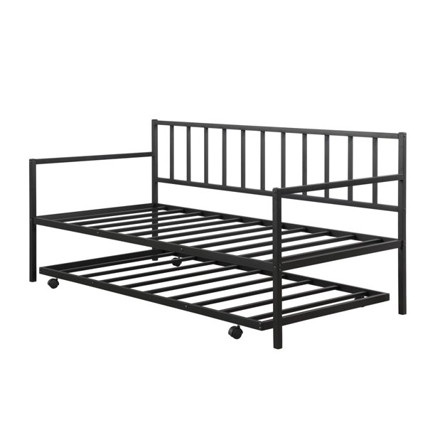 Topbuy Twin Size Steel Daybed Roll Out Trundle Frame Set W Casters Walmart Com Walmart Com