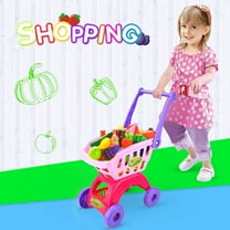 NimJoy Pink Big Toy Shopping Cart W/Cutting Foods ABS Toy for Girls 3-6 Years Kids, Pretend Play Shopping Grocery Play Set Gifts to Toddlers Girls Boys (Unisex)