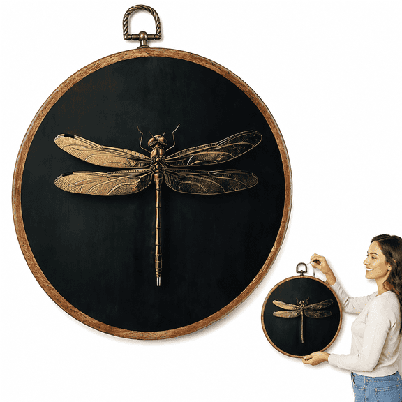 Dark Academia Decor, Cute Core Room Decor, Cottage Core Decor, Vintage Wall Art, Wall Prints, Round Dragonfly Wooden Wall Hanging, Moody Insect Art Decor for Bedroom Living Room