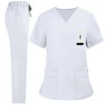 thumbnail image 2 of Scrubs Tops for Women with Pockets Short Sleeve V-Neck Solid Color Loose Drawstring Pants Caregiver Blouses Nursing Uniform Set, 2 of 5