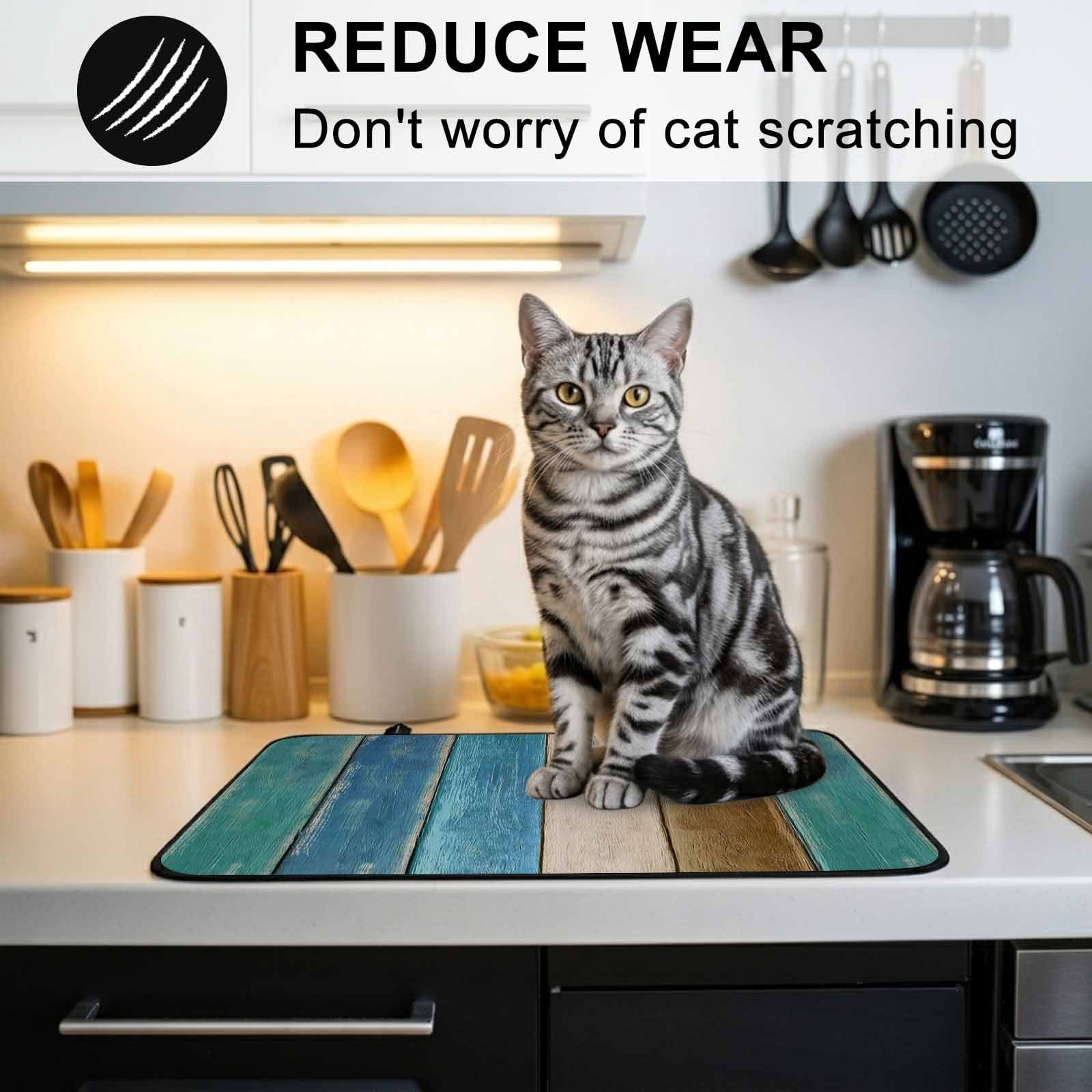 Teal Brown Blue Wooden Stove Top Cover for Electric Stove, Heat-proof & Non Slip Glass Top Stove Cover Protector, Farmhouse Vertical Striped Art Kitchen Flat Cooktop Rubber Mat 24x21 Inches