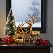 Moocorvic 2Pcs Gold Resin Reindeer Figurines Christmas Table Decorations, Sitting & Standing Deer Statues for Living Room, Bedroom, Christmas Gifs