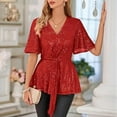 thumbnail image 5 of Kilaqueen Womens Tops Sequin Sparkle V Neck Short Sleeve Tunic Tops Summer Trendy Loose Fit Flowy Dressy Glitter Disco Party Tees, 5 of 7