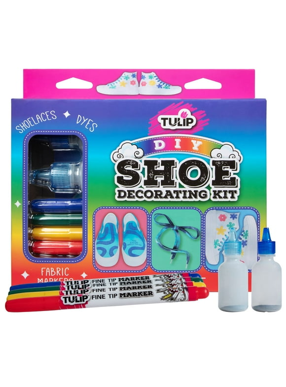 Tulip Shoe Decorating Kit, Fashion Kicks Made Easy, Includes Tie-Dye Bottles, Fabric Markers, Fun Gift Idea, Craft Party Favorite, Rainbow Palette