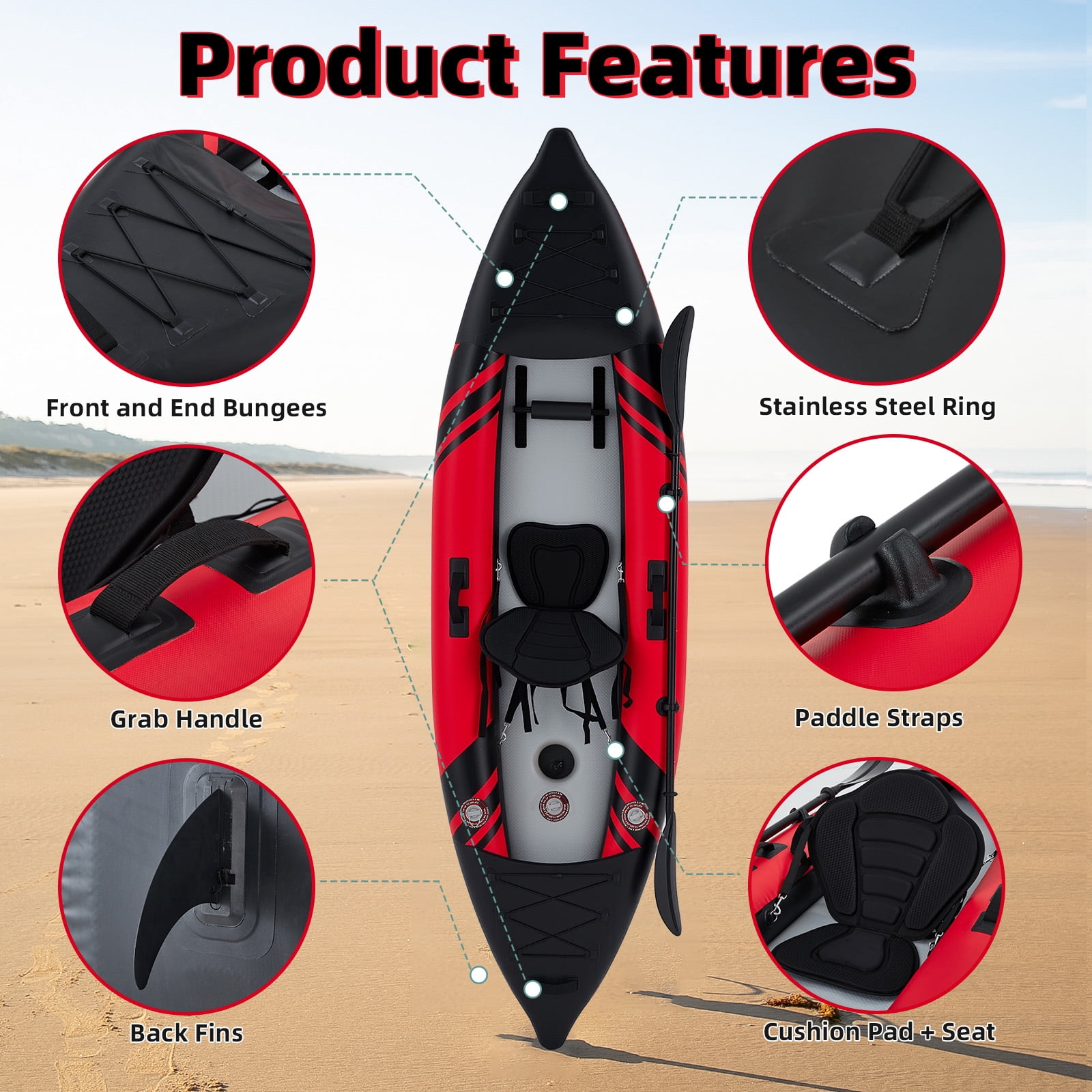 Danrelax 1-Person Inflatable Kayak with Drop-Stitch Floor, Lightweight, Portable, Durable Solo Kayak for Fishing, Touring, and Recreational Paddling, Red